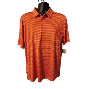 PGATOUR Mens Orange/White Performance Striped Polo Shirt L nwt